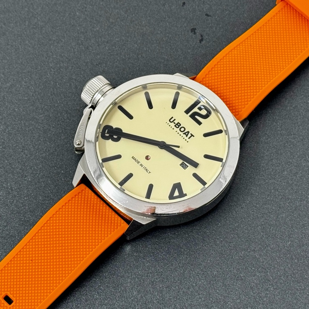 U-Boat Men's Watch with Orange Strap and Cream Dial